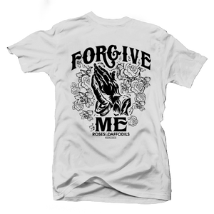 "FORGIVE ME" (Left Chest & Full Back) White/Black - Tee (BACK VIEW)