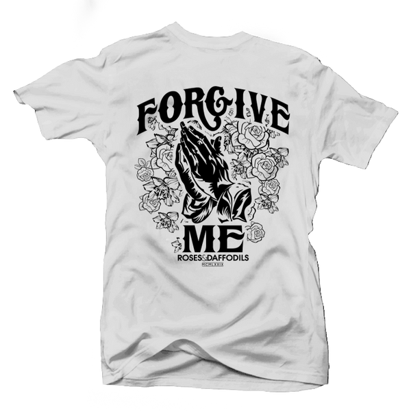 "FORGIVE ME" (Left Chest & Full Back) White/Black - Tee (BACK VIEW)