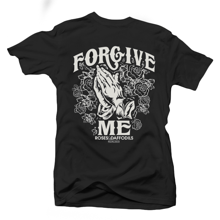 "FORGIVE ME" (Left Chest & Full Back) Black/Discharge - Tee (BACK VIEW)